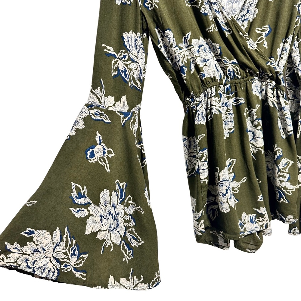 90s ABERCROMBIE & FITCH | Boho Floral Bell Sleeve Festival Romper Cottagecore - Picture 3 of 7